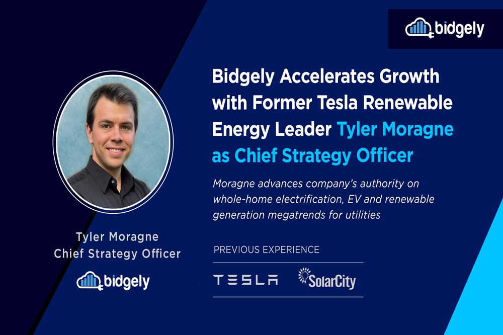 Bidgely تسرِّع وتيرة النمو مع تعيين Tyler Moragne، رائد الطاقة المتجددة السابق في شركة Tesla، في منصب الرئيس التنفيذي لقطاع الاستراتيجيات